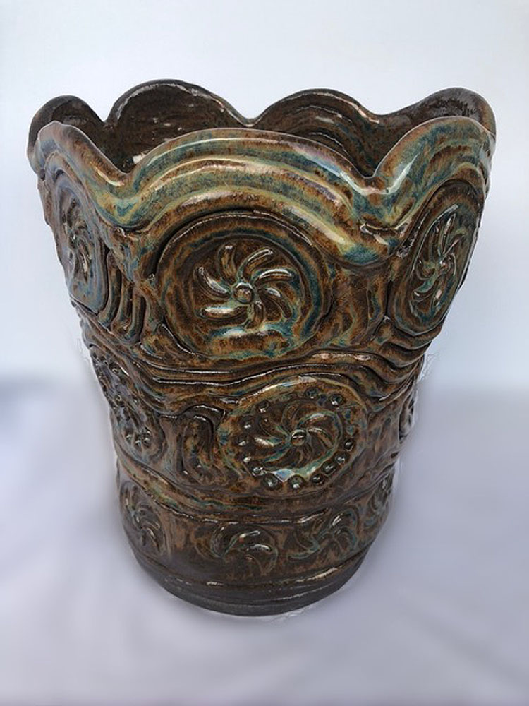 Brown Glazed Hand-Built Ceramic Pot by Jan Stiles