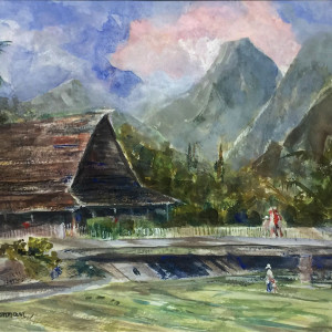 Kailua Beach View of Bridge & Mountain by Edward Brennan