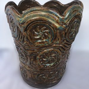 Brown Glazed Hand-Built Ceramic Pot by Jan Stiles